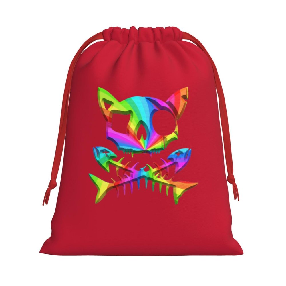 AMZJHGWEU Pirate Cat Skull and Crossbone Christmas Gift Bags, Santa Wrapping Bags, Xmas Presents Bag With Drawstring, Holiday Party Favors Birthday & Christmas Gift (Large Medium Small)