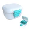Leak-Proof Denture case: Denture Bath Case with Strainer, Denture Bath Box with Filter, Denture Cup for Soaking Dentures, Travel Retainer Cleaning Case (White+Cyan) view 1