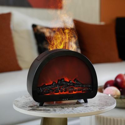 Fireplace Essential Oil Diffuser, Aromatherapy Diffuser, 200ml Ultrasonic Cool Mist Humidifier, 12 Colors Firelight Flame Diffusers with Remote, Auto-Off & Timer for Home,Office,Plants (Black)