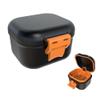 Leak-Proof Denture case: Denture Bath Case with Strainer, Denture Bath Box with Filter, Denture Cup for Soaking Dentures, Travel Retainer Cleaning Case (Black+Orange) view 1