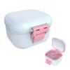 Leak-Proof Denture case: Denture Bath Case with Strainer, Denture Bath Box with Filter, Denture Cup for Soaking Dentures, Travel Retainer Cleaning Case (White+Pink) view 1