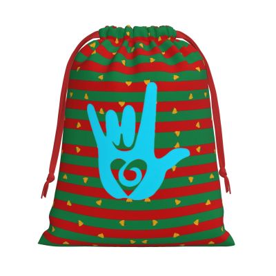 AMZJHGWEU ASL Sign Language I Love You Sign Christmas Gift Bags, Santa Wrapping Bags, Xmas Presents Bag With Drawstring, Holiday Party Favors Birthday & Christmas Gift (Large Medium Small)