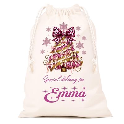 HUTARIO Personalized Santa Sack,Custom Canvas Drawstring Gift Bag, Reusable Christmas Drawstring Bags, Perfect for Holiday Packaging,Santa Sacks Drawstring Christmas Bags,Small,Media,Large