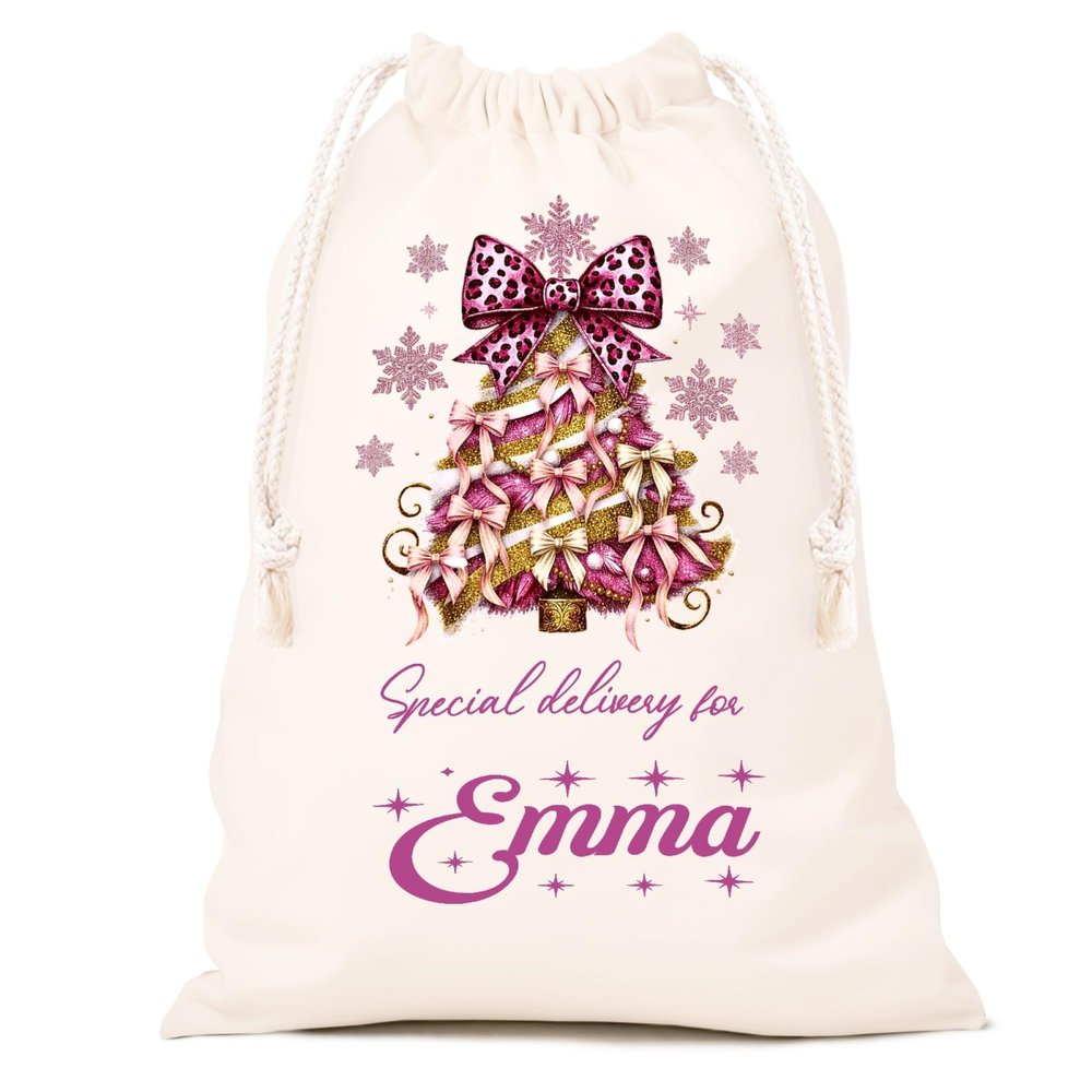 HUTARIO Personalized Santa Sack,Custom Canvas Drawstring Gift Bag, Reusable Christmas Drawstring Bags, Perfect for Holiday Packaging,Santa Sacks Drawstring Christmas Bags,Small,Media,Large