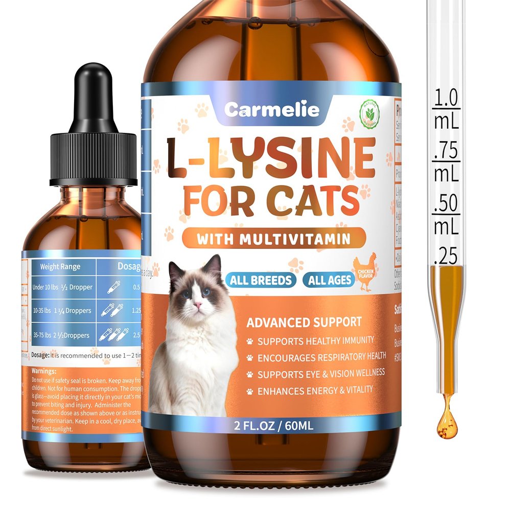 L-Lysine for Cats - Immune & Respiratory Support for Feline Health - Promotes Eye Function, Reduces Sneezing & Runny Nose - Natural Defense Boost - Roast Chicken Flavor, 60ML