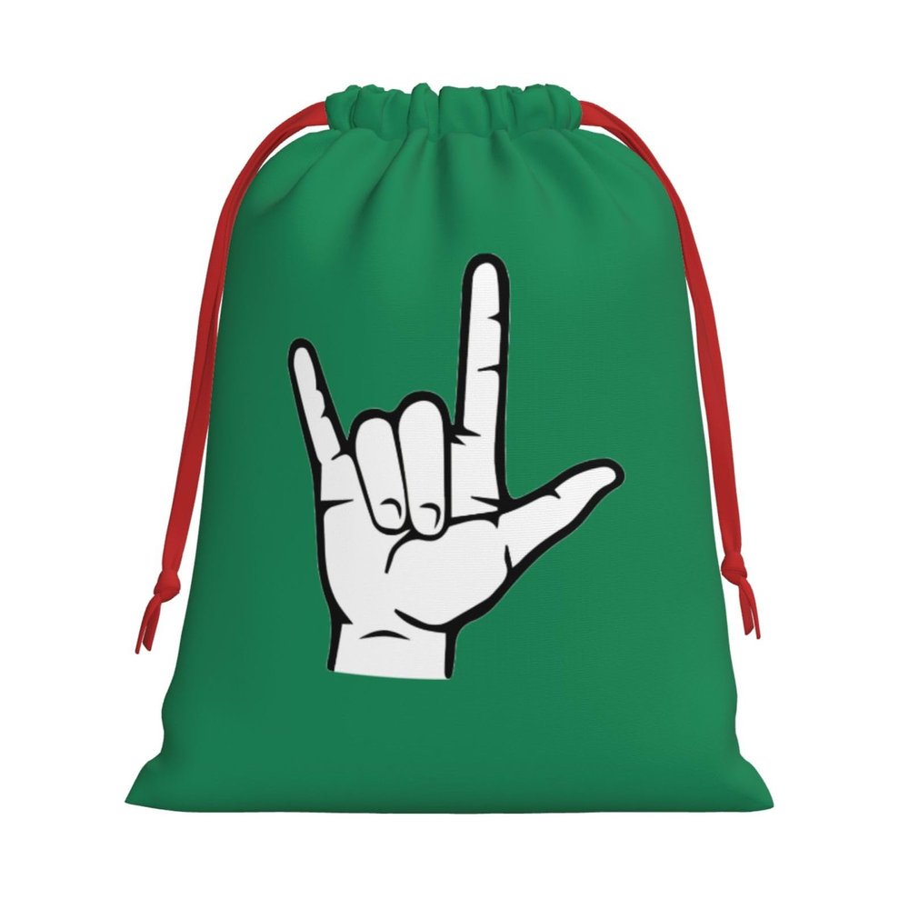 AMZJHGWEU Asl American Sign Language I love you Christmas Gift Bags, Santa Wrapping Bags, Xmas Presents Bag With Drawstring, Holiday Party Favors Birthday & Christmas Gift (Large Medium Small)