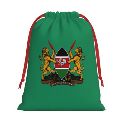 AMZJHGWEU Coat Of Arms Of Kenya Christmas Gift Bags, Santa Wrapping Bags, Xmas Presents Bag With Drawstring, Holiday Party Favors Birthday & Christmas Gift (Large Medium Small)