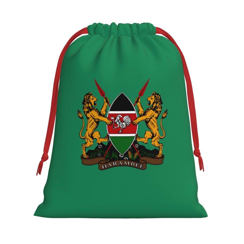 AMZJHGWEU Coat Of Arms Of Kenya Christmas Gift Bags, Santa Wrapping Bags, Xmas Presents Bag With Drawstring, Holiday Party Favors Birthday & Christmas Gift (Large Medium Small)
