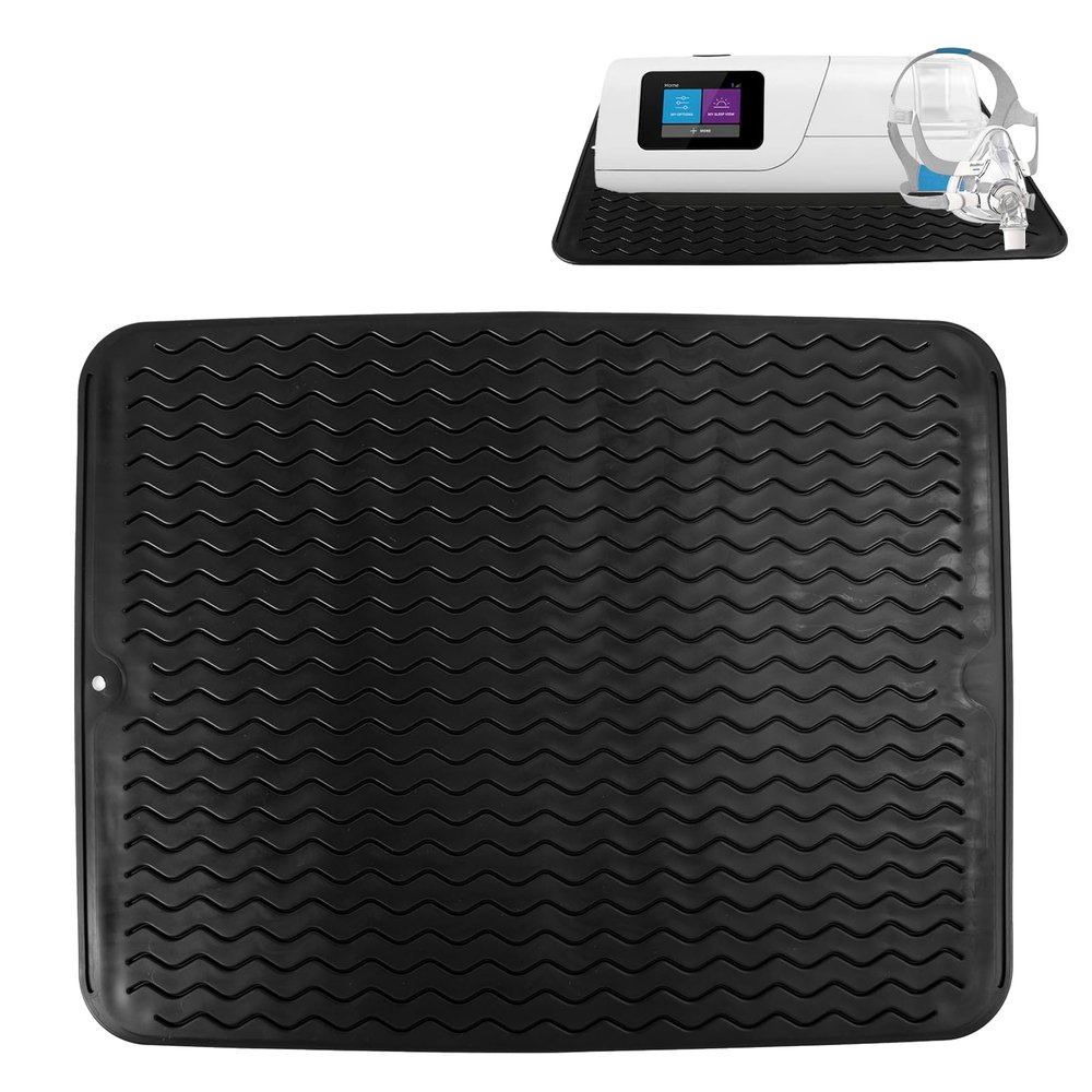 CPAP Protector Mat, Waterproof CPAP Mat, Non-Slip Night Stand Mat Ensure CPAP Machine Stays Stable, Shock Absorption Protective Pad on CPAP Nightstand, Black