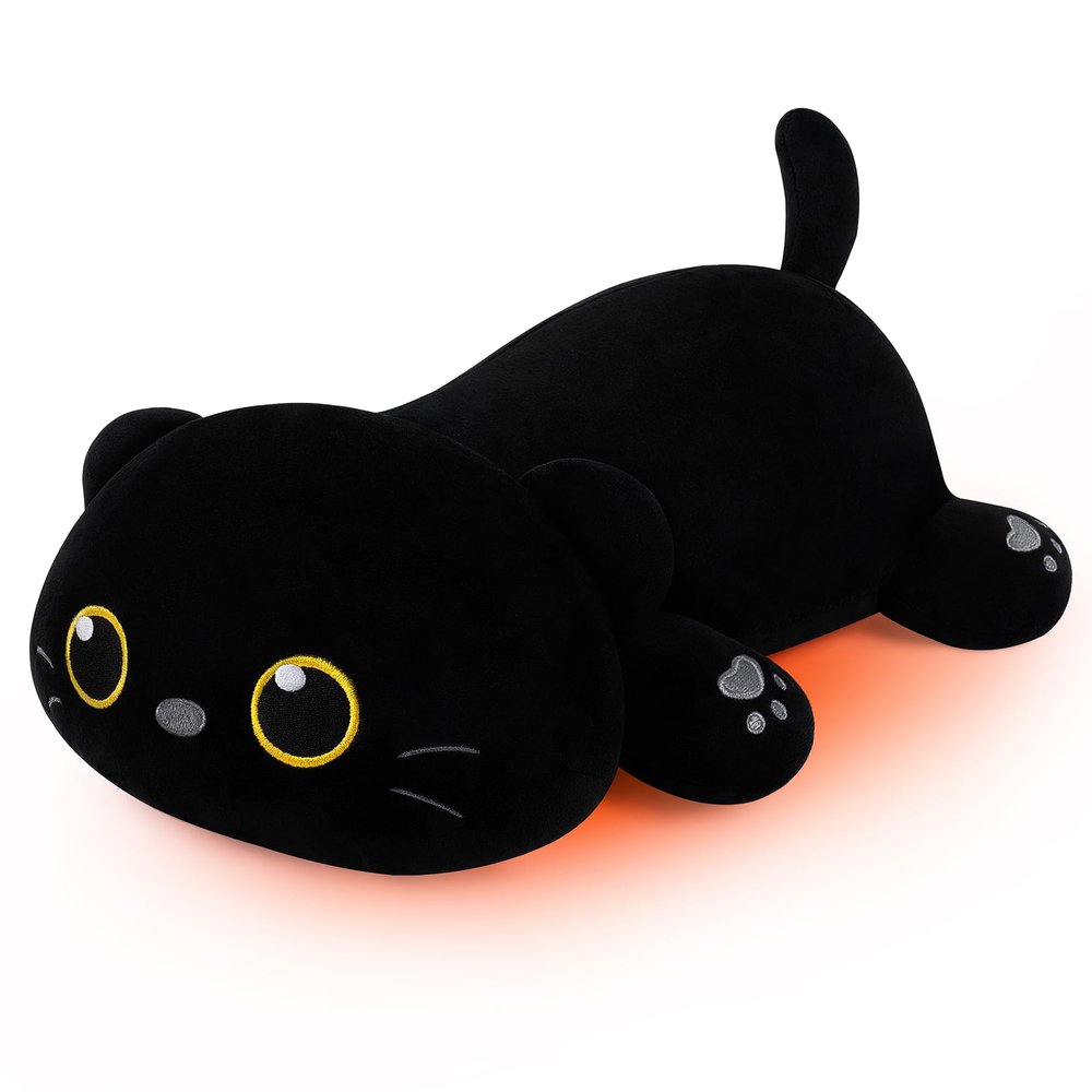 1.8lb Black Cat Stuffed Animals Plush Microwavable Heating Pad-14'' Black Cat Heating Pads for Cramps &Period Pain Relief, Heatable & Coolable Stuffed Animals Bedtime Birthday Gift for Women Kids