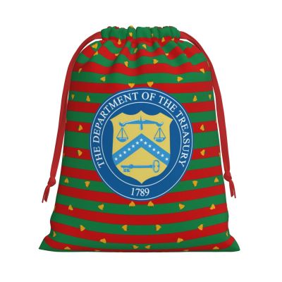 Seal of The United States Department of The Treasury Christmas Gift Bags, Santa Wrapping Bags, Xmas Presents Bag With Drawstring, Holiday Party Favors Birthday & Christmas Gift (Large Medium Small)