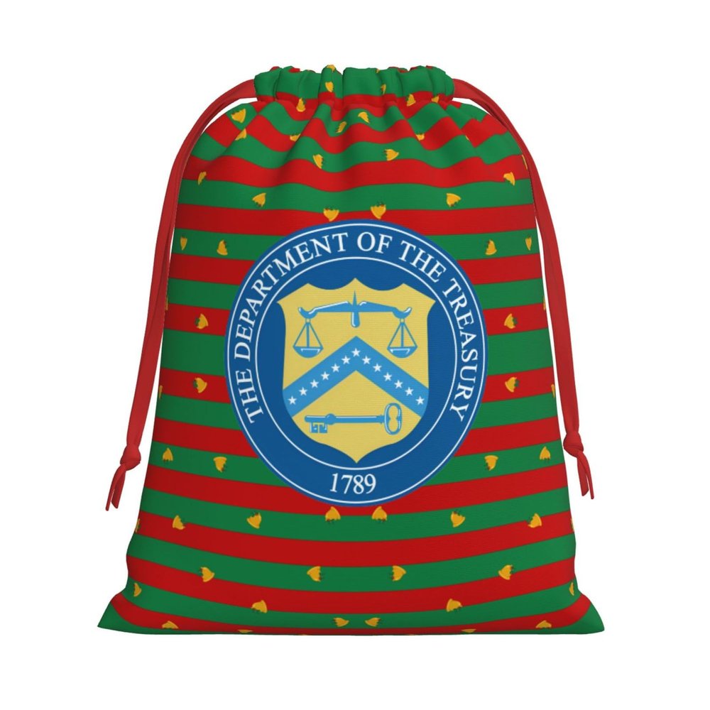 Seal of The United States Department of The Treasury Christmas Gift Bags, Santa Wrapping Bags, Xmas Presents Bag With Drawstring, Holiday Party Favors Birthday & Christmas Gift (Large Medium Small)
