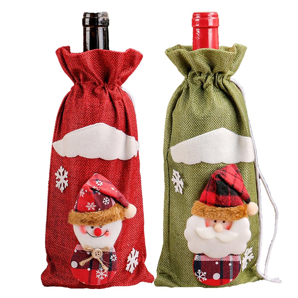 2Pcs Christmas Wine Bottle Bag Christmas wine bottleDrawstring Bags for Holiday Party Favors Decoration