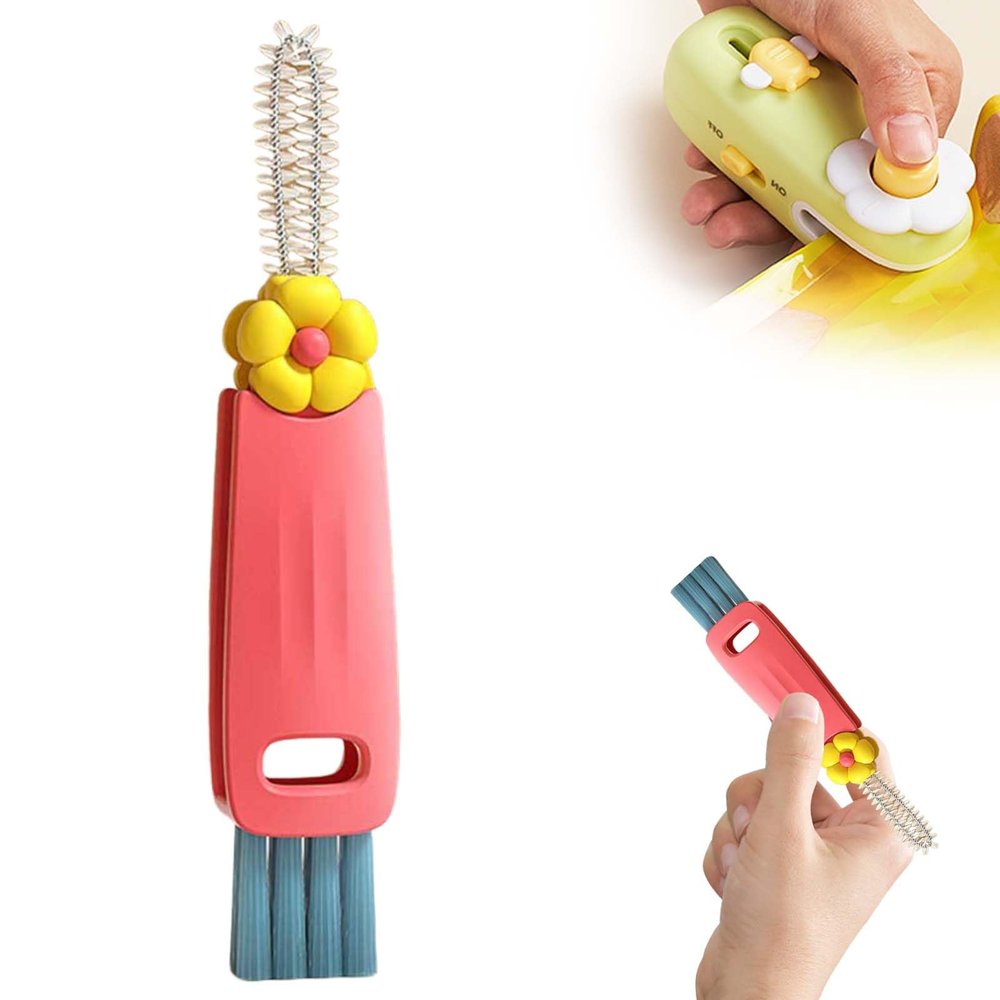 3 in 1 Cup Lid Cleaning Brush, 2025 Multifunctional Bottle Cup Lid Brush Crevice Cleaning Brush, Home Kitchen Crevice Brush Tools, Portable Cleaner Brush for All Kinds of Cups and Bottles (Red)