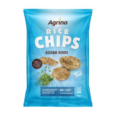 Rice Chips with Greek Aegean Herbs Vegan & Gluten Free Snack Light, Crispy, Baked Rice Chips with Oregano, Thyme & Mint 60g (2.12 oz)