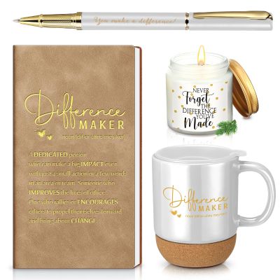 Vesici 4 Pcs Difference Maker Gift Set Mug Notebook Candle Pen,White,Word