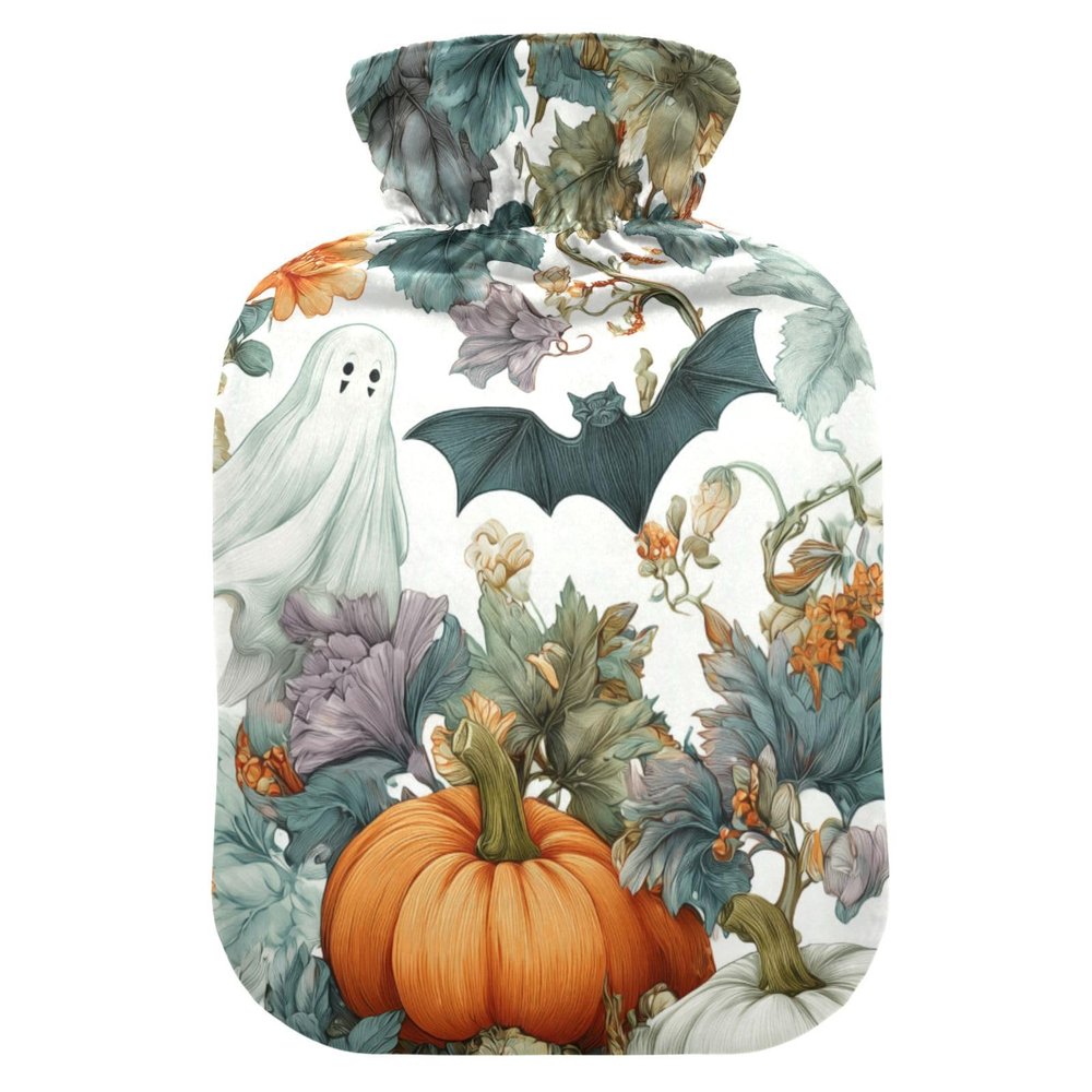 OTVEE Cute Pumpkin Scene Hot Water Bottle with Cover, BPA Free PVC 1L Small Hot Water Bag for Pain Relief Menstrual Cramp Sore Muscles Hot and Cold Compress Therapy