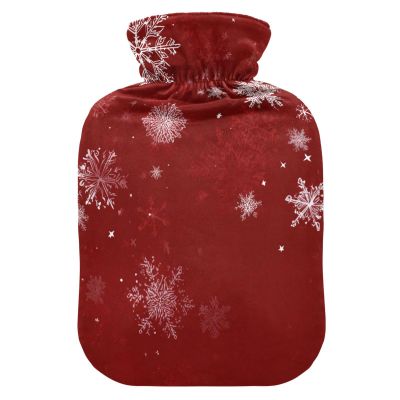OTVEE Red Snowflakes Charm Hot Water Bottle with Cover, BPA Free PVC 2L Large Hot Water Bag for Pain Relief Menstrual Cramp Sore Muscles Hot and Cold Compress Therapy