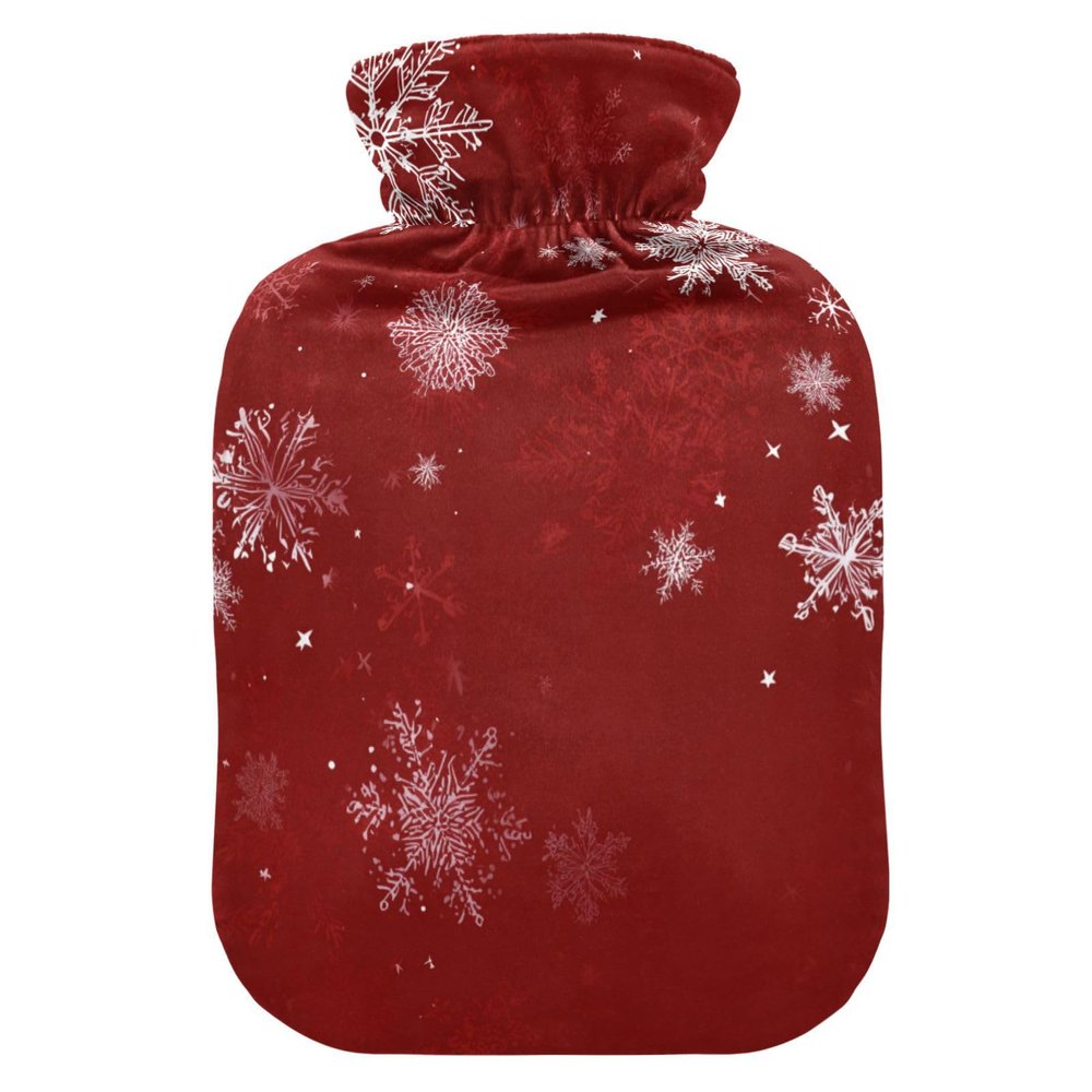 OTVEE Red Snowflakes Charm Hot Water Bottle with Cover, BPA Free PVC 2L Large Hot Water Bag for Pain Relief Menstrual Cramp Sore Muscles Hot and Cold Compress Therapy