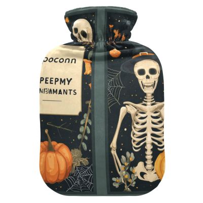 OTVEE Skeletons Pumpkin Fun Hot Water Bottle with Cover, BPA Free PVC 2L Large Hot Water Bag for Pain Relief Menstrual Cramp Sore Muscles Hot and Cold Compress Therapy