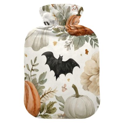 OTVEE Bats in Floral Design Hot Water Bottle with Cover, BPA Free PVC 2L Large Hot Water Bag for Pain Relief Menstrual Cramp Sore Muscles Hot and Cold Compress Therapy