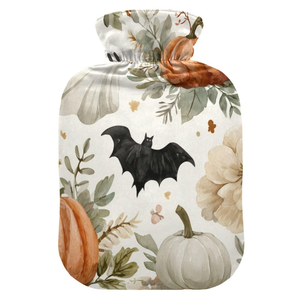 OTVEE Bats in Floral Design Hot Water Bottle with Cover, BPA Free PVC 2L Large Hot Water Bag for Pain Relief Menstrual Cramp Sore Muscles Hot and Cold Compress Therapy