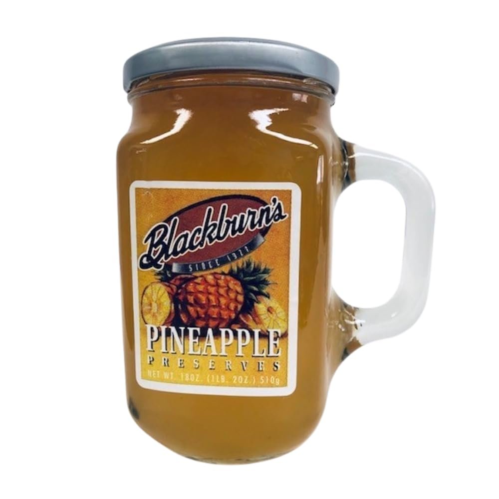 Blackburns Pineapple Preserves 18 oz, Pineapple Preserves In a Glass Jar With a Handle