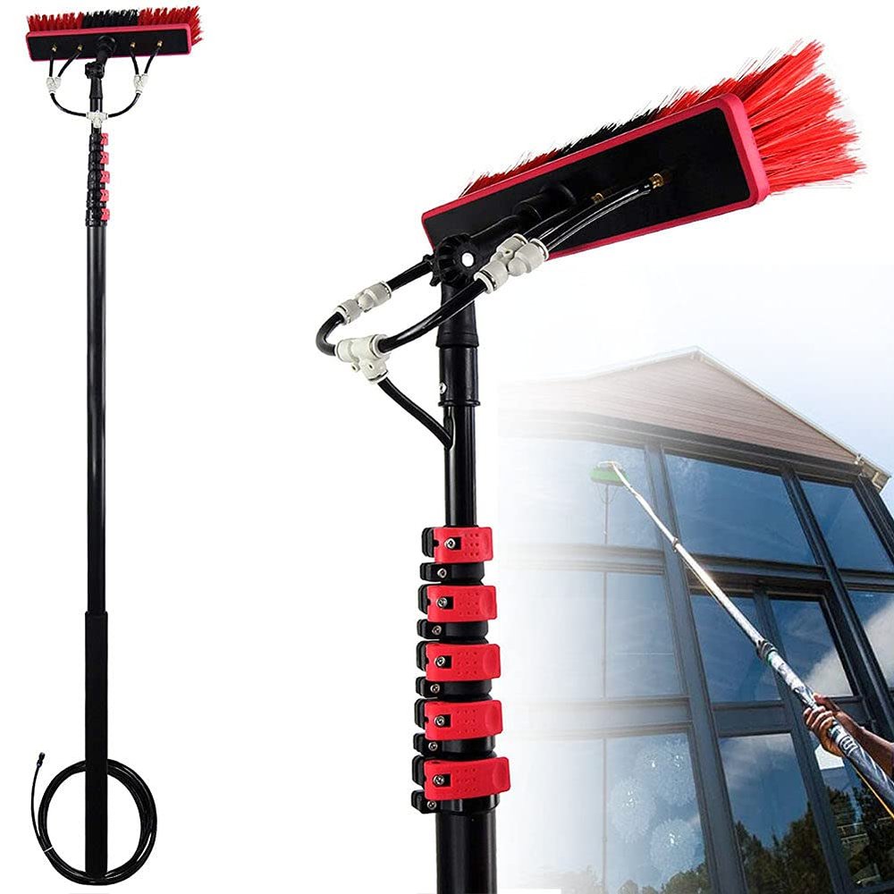 Water Fed Pole Kit, 12Ft-36Ft Length Water Fed Brush, Outdoor Window Glass Cleaner Solar Panel Cleaner Extendable Telescopic Pole Water Fed Brush Spray Washer (24FT/7.2M