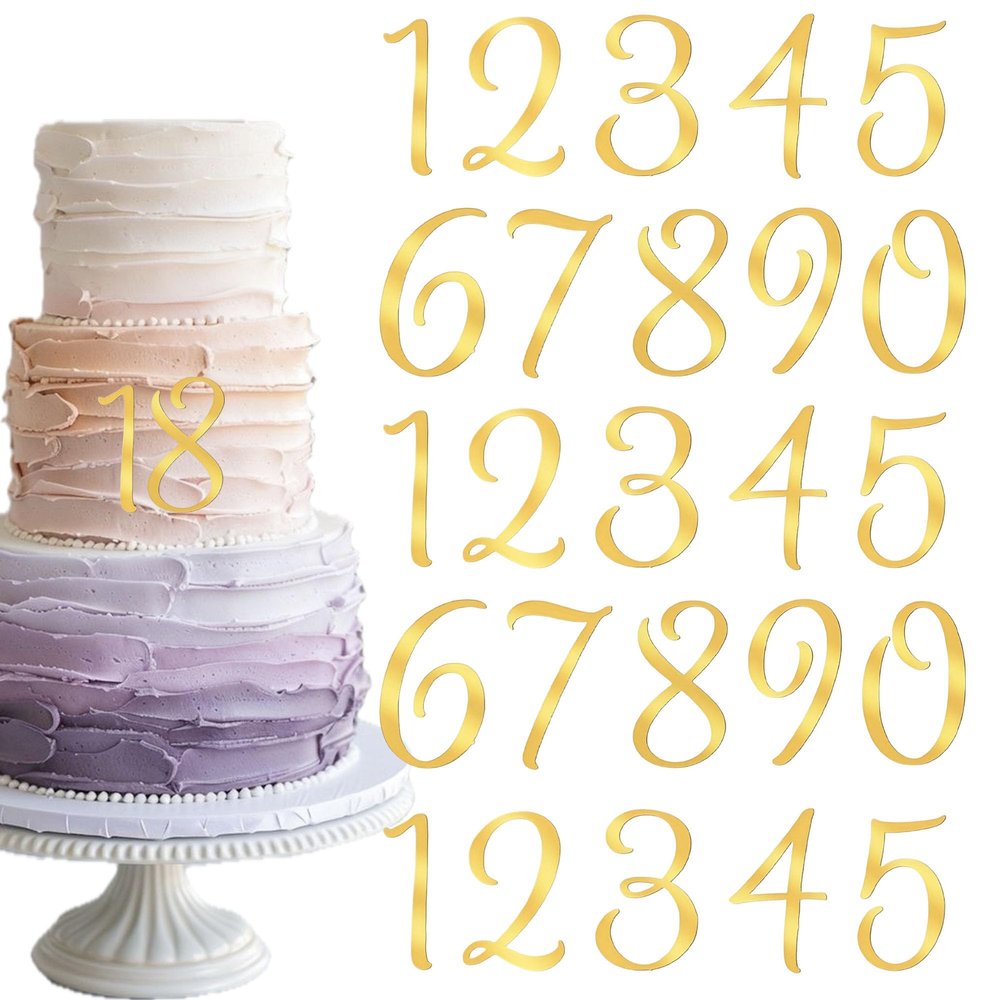 10 Pack Acrylic Number Cake Toppers Mirror Number 0-9 Cupcake Picks Happy Birthday Cupcake Toppers for Baby Shower Wedding Birthday Anniversary Party Cake Decorations Supplies Gold