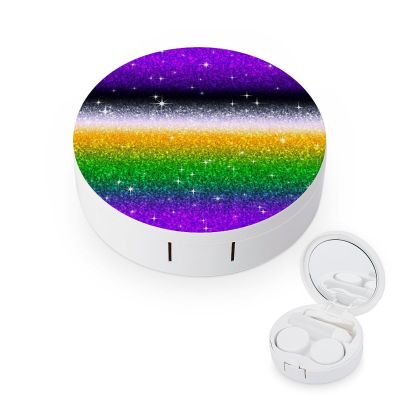 FLONTY Halloween Purple Orange Green Ombre Glitter Star Print Contact Lens Case Kit Round Contact Lens Box with Mirror for Daily 3.1X3.1 In