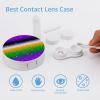 FLONTY Halloween Purple Orange Green Ombre Glitter Star Print Contact Lens Case Kit Round Contact Lens Box with Mirror for Daily 3.1X3.1 In view 3