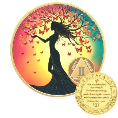 RYCJYMO 2 Year Women Rebirth Sobriety Chip - One Day at a Time Sobriety Coin - AA NA Chip Medallions - Addiction Recovery Milestone Token Sobriety Gift for Men Women
