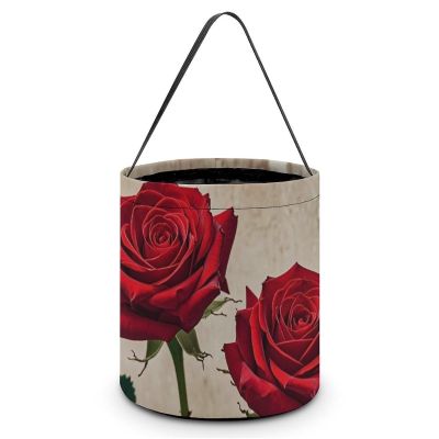 FodPand Red Vintage Rose Halloween Trick Or Treat Bucket, Reusable Goodie Candy Basket, Snack Bag Large Gift Tote Bags with Handles for Gifts Wrapping Party Favors Supplies