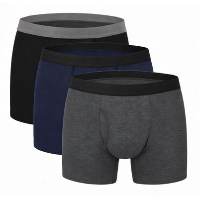 Washable Incontinence Underwear for Men, 100ml Light Absorbency Reusable Leakproof Cotton Boxer Briefs with Fly, Discreet Urinary Protection, 3-Pack (Black/Grey/Dark Blue)