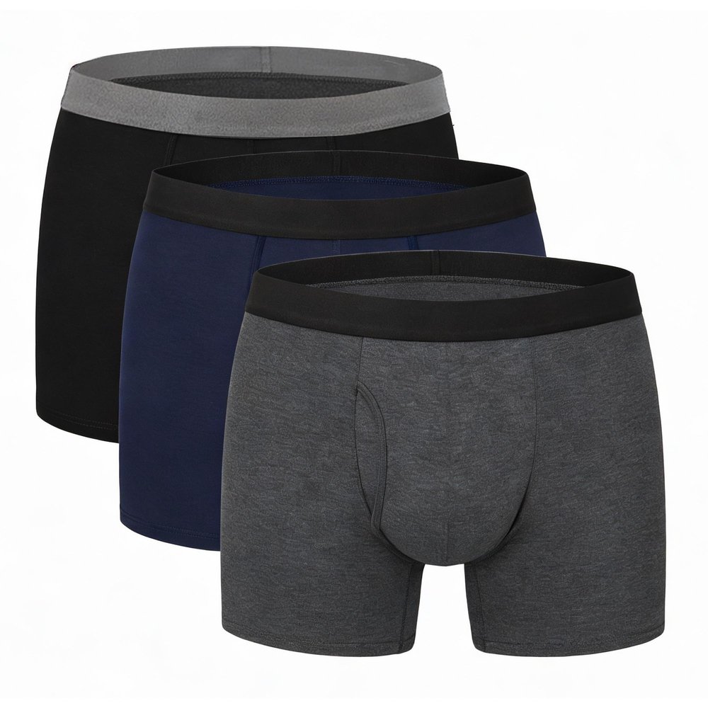 Washable Incontinence Underwear for Men, 100ml Light Absorbency Reusable Leakproof Cotton Boxer Briefs with Fly, Discreet Urinary Protection, 3-Pack (Black/Grey/Dark Blue)