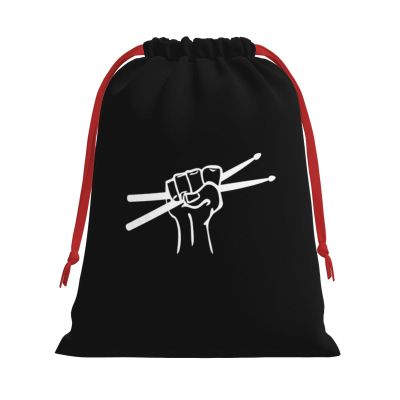 AMZWZSH Drumstick Drummer Christmas Gift Bags, Santa Wrapping Bags, Xmas Presents Bag With Drawstring, Holiday Party Favors Birthday & Christmas Gift (Large Medium Small)