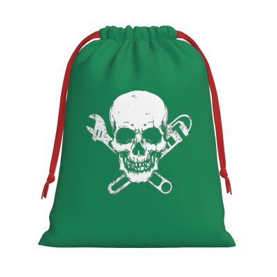 AMZWZSH Funny Plumber Pipe-Fitter Wrench Skull Christmas Gift Bags, Santa Wrapping Bags, Xmas Presents Bag With Drawstring, Holiday Party Favors Birthday & Christmas Gift (Large Medium Small)