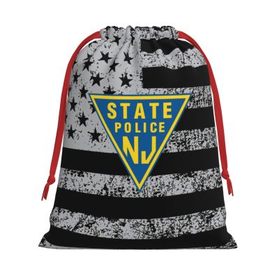 ZDHGAEW Nj State Police Christmas Gift Bags, Santa Wrapping Bags, Xmas Presents Bag With Drawstring, Holiday Party Favors Birthday & Christmas Gift (Large Medium Small)