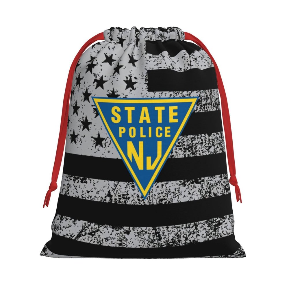 ZDHGAEW Nj State Police Christmas Gift Bags, Santa Wrapping Bags, Xmas Presents Bag With Drawstring, Holiday Party Favors Birthday & Christmas Gift (Large Medium Small)