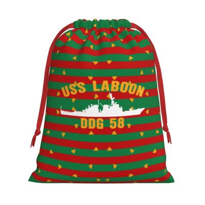 ZDHGAEW USS Laboon DDG 58 Christmas Gift Bags, Santa Wrapping Bags, Xmas Presents Bag With Drawstring, Holiday Party Favors Birthday & Christmas Gift (Large Medium Small)