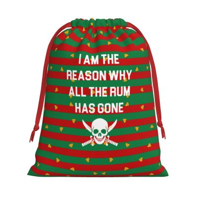AMZWZSH Pirate The Reason The Rum is Gone Pirate Christmas Gift Bags, Santa Wrapping Bags, Xmas Presents Bag With Drawstring, Holiday Party Favors Birthday & Christmas Gift (Large Medium Small)