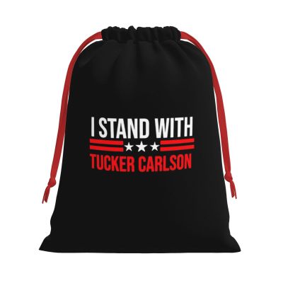 AMZWZSH I Stands with Tucker Carlson Christmas Gift Bags, Santa Wrapping Bags, Xmas Presents Bag With Drawstring, Holiday Party Favors Birthday & Christmas Gift (Large Medium Small)