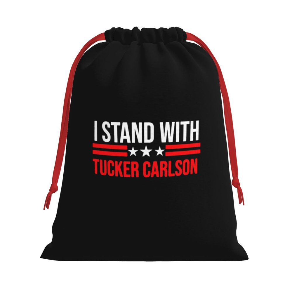 AMZWZSH I Stands with Tucker Carlson Christmas Gift Bags, Santa Wrapping Bags, Xmas Presents Bag With Drawstring, Holiday Party Favors Birthday & Christmas Gift (Large Medium Small)