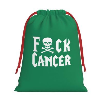 AMZWZSH Fuck Cancer Skull & Crossbones Christmas Gift Bags, Santa Wrapping Bags, Xmas Presents Bag With Drawstring, Holiday Party Favors Birthday & Christmas Gift (Large Medium Small)