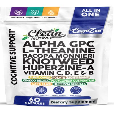 Alpha GPC 600mg Supplement | L Theanine Nootropic Brain Supplement with Bacopa Monnieri Lions Mane Resveratrol Ginkgo Biloba Huperzine A Focus Memory Cognitive Support 60 Vegetarian Capsules