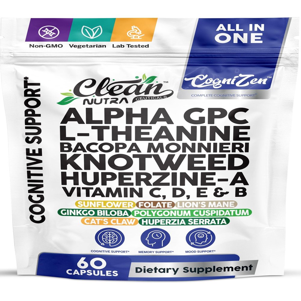 Alpha GPC 600mg Supplement | L Theanine Nootropic Brain Supplement with Bacopa Monnieri Lions Mane Resveratrol Ginkgo Biloba Huperzine A Focus Memory Cognitive Support 60 Vegetarian Capsules