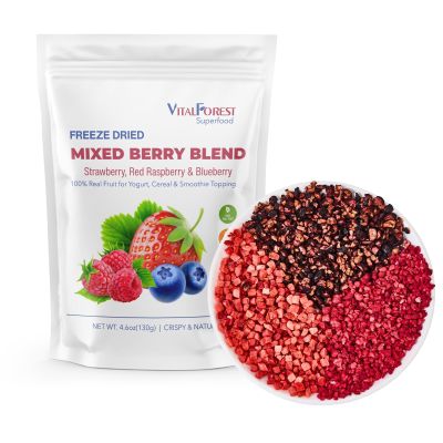 4.6oz Freeze-Dried Raspberry Strawberry & Blueberry Mixed Fruit, Crunchy Freeze Dried Berries Blend Pieces Natural Freeze Dried Fruit Snacks, Superfood Toppings for Baking, Yogurt, Smoothies & Oatmeal, Non-GMO, Vegan