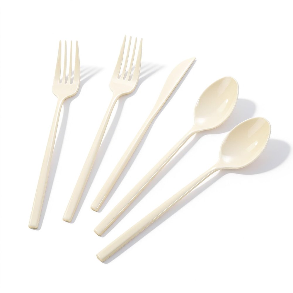 Tinybee 150PCS Ivory Plastic Silverware - Heavy Duty Disposable Silverware