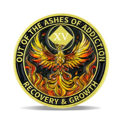15 Year Phoenix Sobriety Coin Rebirth in Flames Recovery Medallion NA AA Spiritual Token for Clean Time & Strength Gift for Men & Women