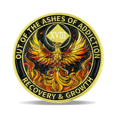 18 Year Phoenix Sobriety Coin Rebirth in Flames Recovery Medallion NA AA Spiritual Token for Clean Time & Strength Gift for Men & Women